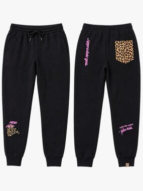 Mr. Eatwell x Heather McMahan Ms Eat Well Black Leopard Joggers Women’s XL